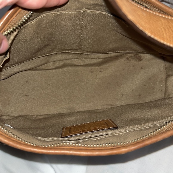 Coach brown shoulder bag, cloth with leather trim. - Picture 7 of 10